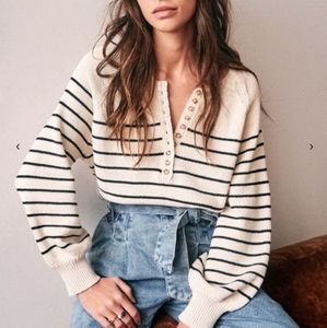 Sezane Leontine Jumper, Ecru/Navy
